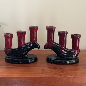 VINTAGE Danesi Arts ceramic drip glaze MCM candlesticks candelabra set of two